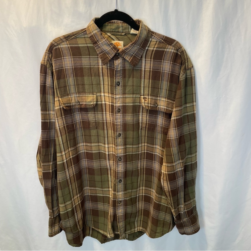 Timberland Plaid Flannel Long Sleeve Button Front Shirt Earth-Tone Men’s Size XL